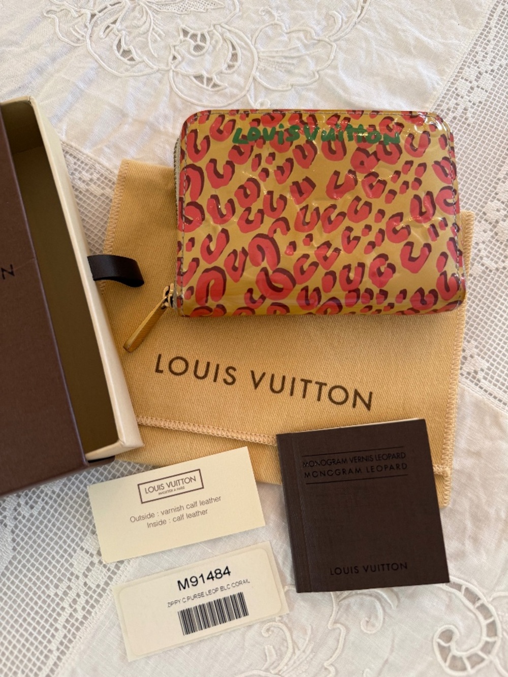 Louis Vuitton Vernis Sprouse Marc Jacobs Pink Monogram Leopard Zippy Wallet Tags